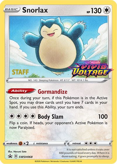 Snorlax (SWSH068) (Staff Prerelease Promo) [Sword & Shield: Black Star Promos] | Gam3 Escape