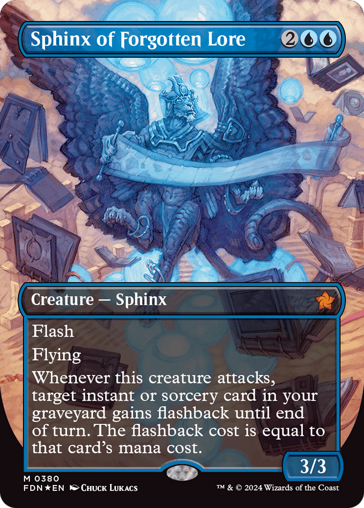 Sphinx of Forgotten Lore (Borderless) (Mana Foil) [Foundations] | Gam3 Escape