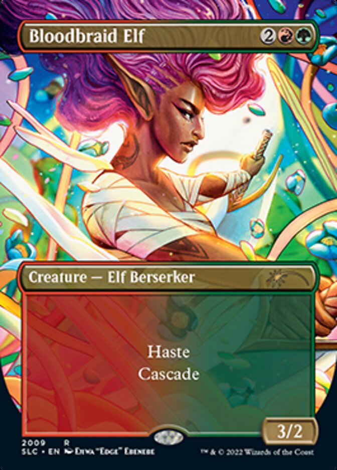 Bloodbraid Elf (Borderless Alternate Art) [Secret Lair Countdown Kit] | Gam3 Escape