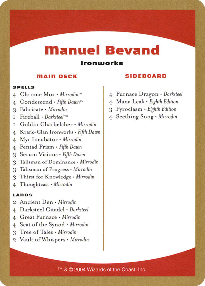 Manuel Bevand Decklist [World Championship Decks 2004] | Gam3 Escape