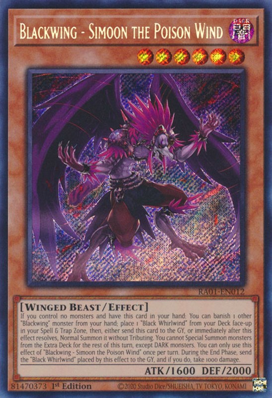 Blackwing - Simoon the Poison Wind [RA01-EN012] Secret Rare | Gam3 Escape