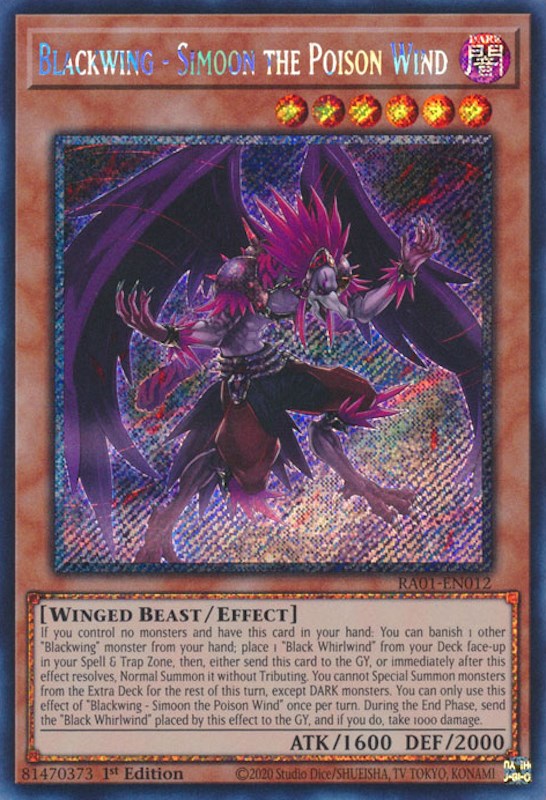 Blackwing - Simoon the Poison Wind [RA01-EN012] Platinum Secret Rare | Gam3 Escape