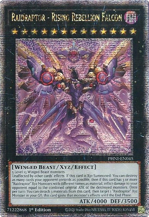 Raidraptor - Rising Rebellion Falcon [PHNI-EN045] Quarter Century Secret Rare | Gam3 Escape