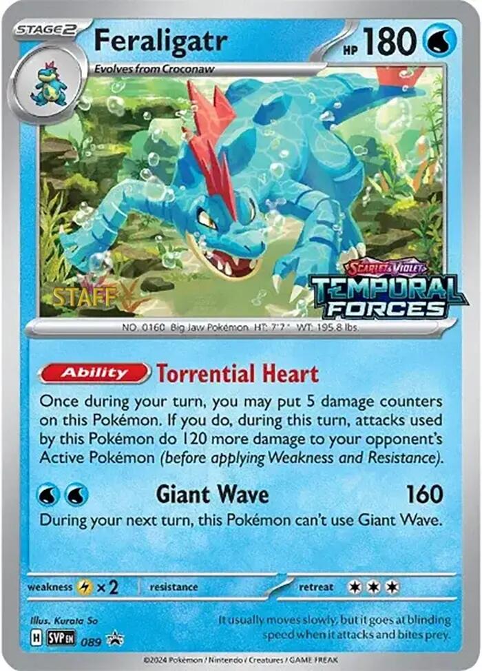 Feraligatr (089) (Staff Prerelease Promo) [Scarlet & Violet: Black Star Promos] | Gam3 Escape