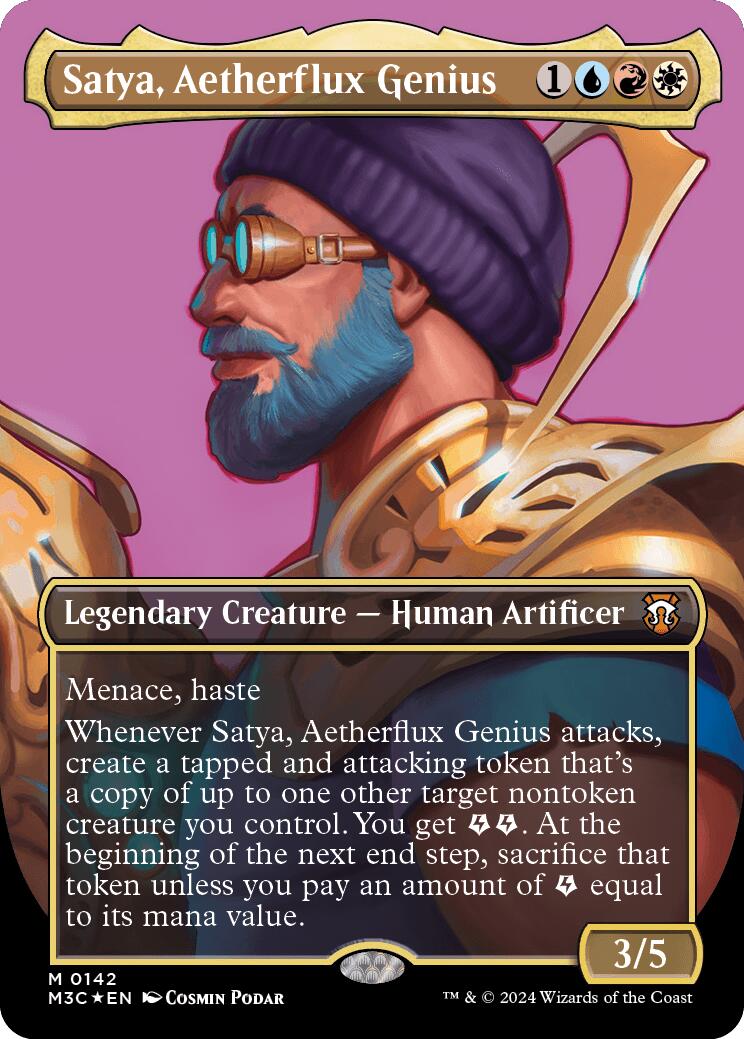 Satya, Aetherflux Genius (Borderless) (Ripple Foil) [Modern Horizons 3 Commander] | Gam3 Escape