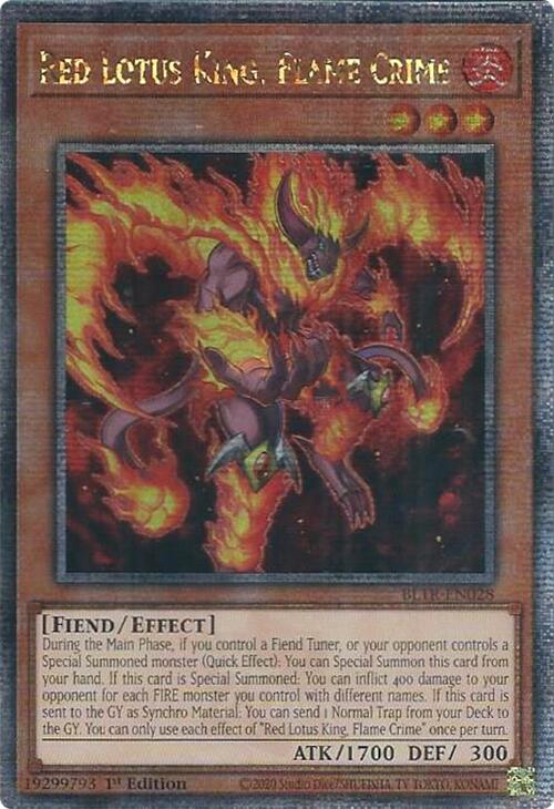 Red Lotus King, Flame Crime (Quarter Century Secret Rare) [BLTR-EN028] Quarter Century Secret Rare | Gam3 Escape