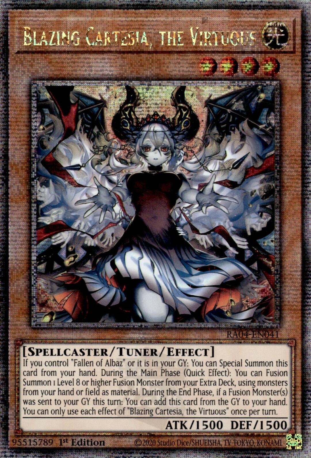 Blazing Cartesia, the Virtuous (New Art) [RA04-EN041] Quarter Century Secret Rare | Gam3 Escape