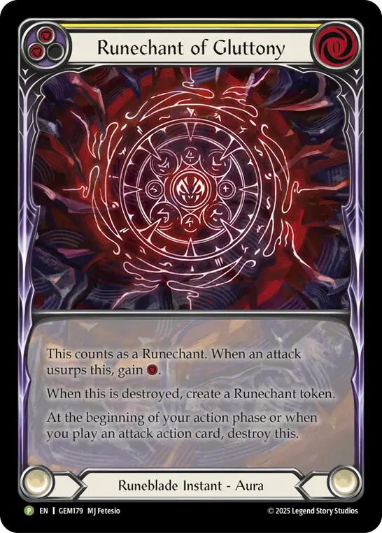 Runechant of Gluttony (Yellow) [GEM179-RF] (GEM Pack 5)  Rainbow Foil | Gam3 Escape