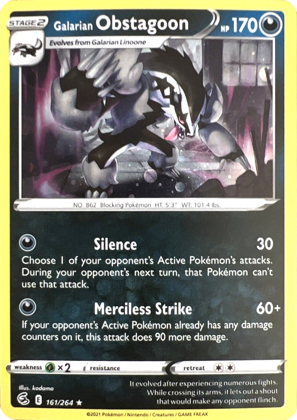 Galarian Obstagoon (161/264) (Cosmos Holo) [Sword & Shield: Fusion Strike] | Gam3 Escape