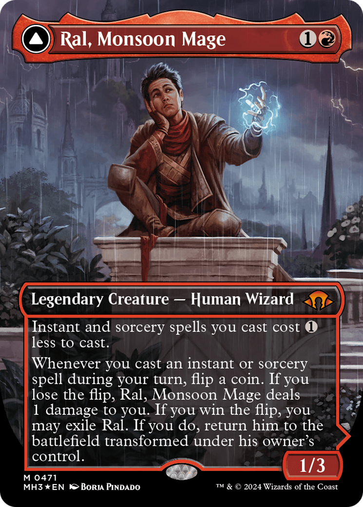 Ral, Monsoon Mage // Ral, Leyline Prodigy (Borderless) (Textured Foil) [Modern Horizons 3] | Gam3 Escape