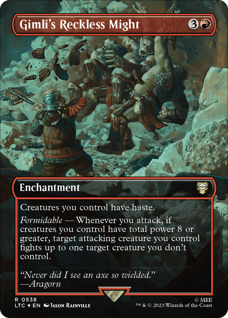 Gimli's Reckless Might (Borderless) (Surge Foil) [The Lord of the Rings: Tales of Middle-Earth Commander] | Gam3 Escape