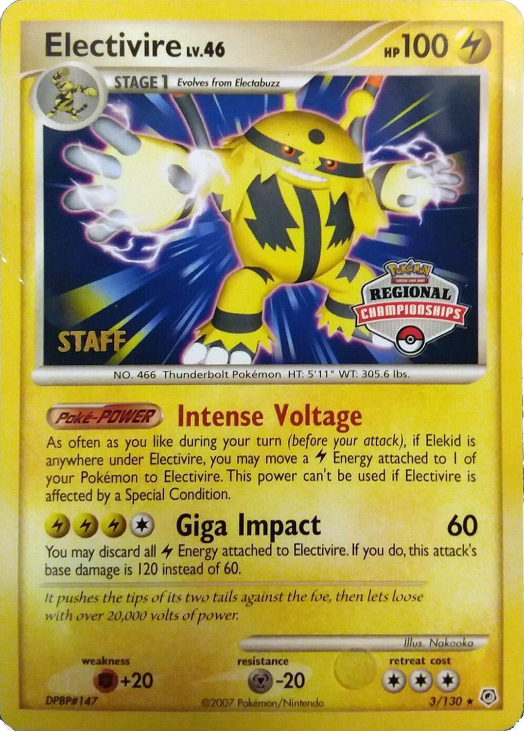 Electivire (003/130) (2008 Staff Regional Championships) [League & Championship Cards] | Gam3 Escape