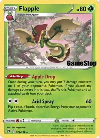 Flapple (022/192) (GameStop Exclusive) [Sword & Shield: Rebel Clash] | Gam3 Escape