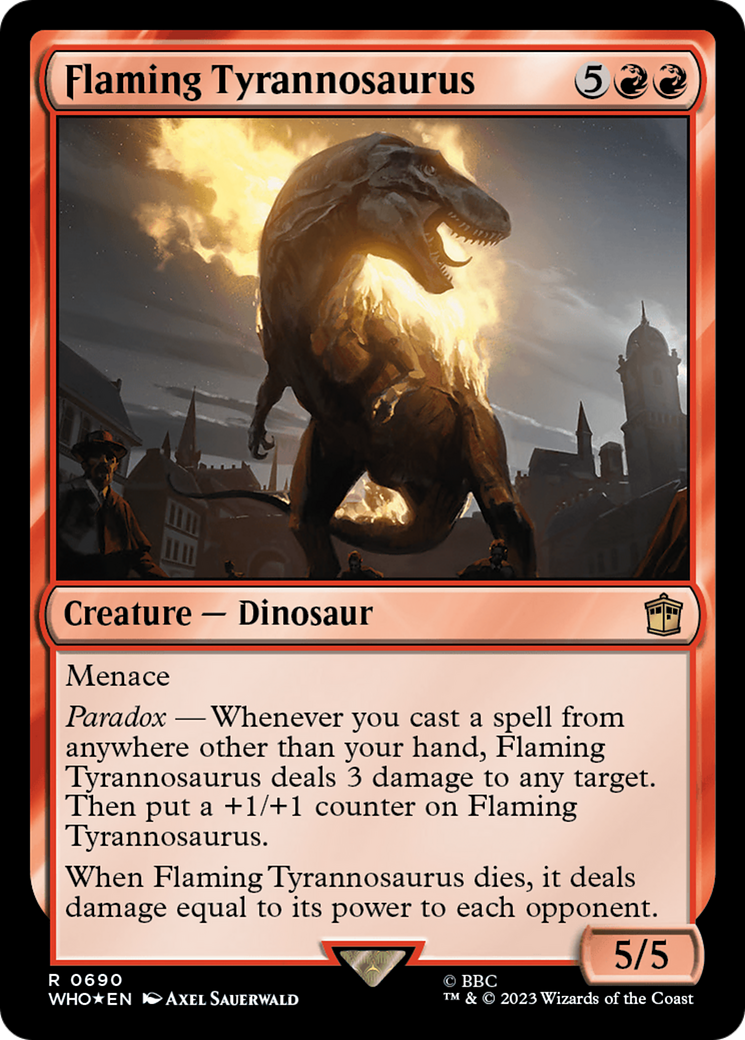 Flaming Tyrannosaurus (Surge Foil) [Doctor Who] | Gam3 Escape