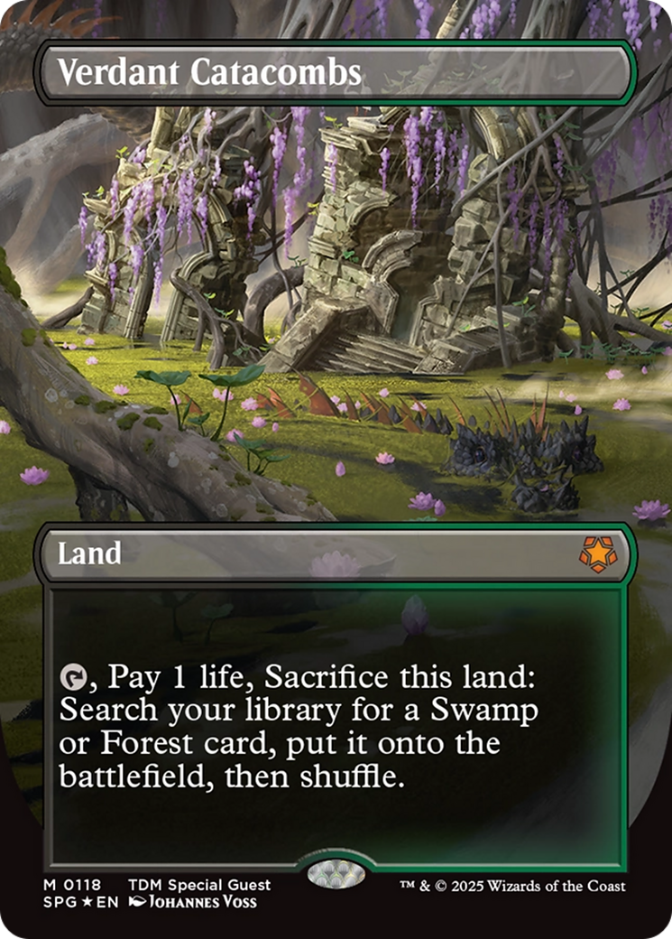 Verdant Catacombs (Borderless) (Dragonscale Foil) [Tarkir: Dragonstorm Special Guests] | Gam3 Escape