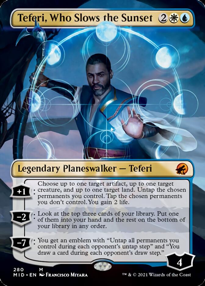 Teferi, Who Slows the Sunset (Borderless) [Innistrad: Midnight Hunt] | Gam3 Escape