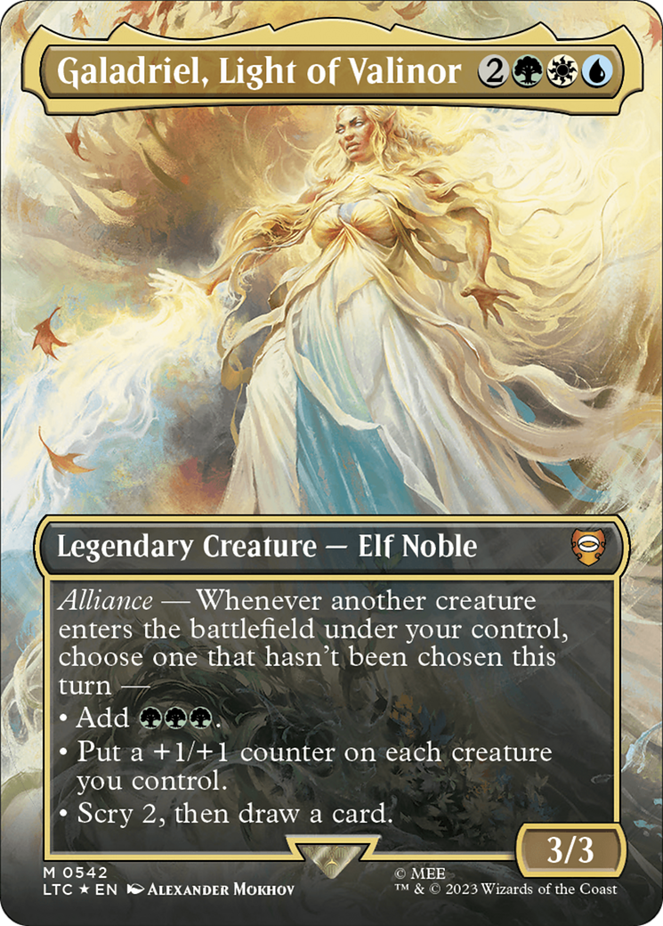 Galadriel, Light of Valinor (Borderless) (Surge Foil) [The Lord of the Rings: Tales of Middle-Earth Commander] | Gam3 Escape