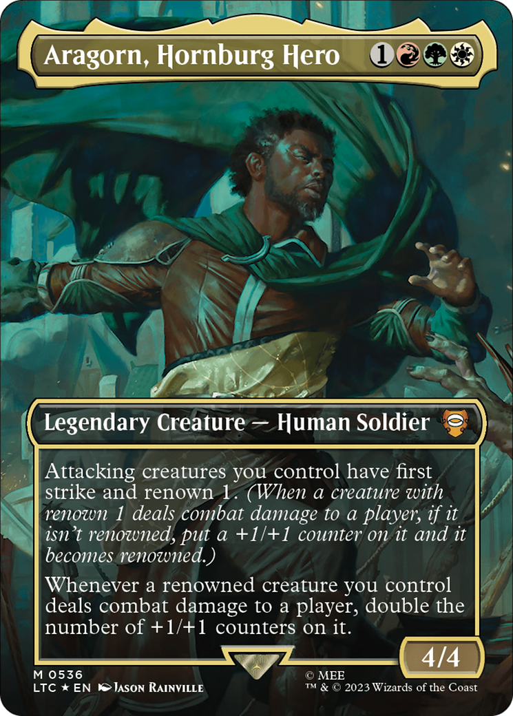 Aragorn, Hornburg Hero (Borderless) (Surge Foil) [The Lord of the Rings: Tales of Middle-Earth Commander] | Gam3 Escape