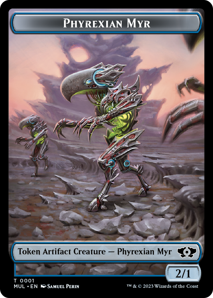 Phyrexian Myr // Wrenn and Realmbreaker Emblem Double-Sided Token [March of the Machine Tokens] | Gam3 Escape