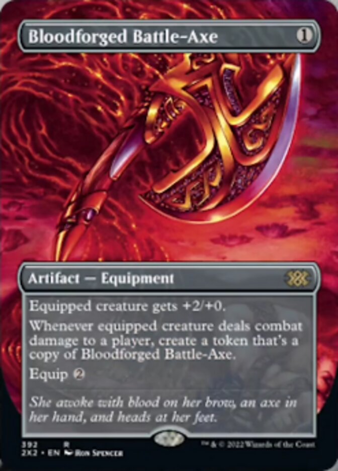 Bloodforged Battle-Axe (Borderless Alternate Art) [Double Masters 2022] | Gam3 Escape