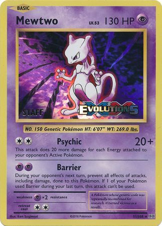 Mewtwo (51/108) (XY Evolutions Staff Prerelease) [XY: Black Star Promos] | Gam3 Escape