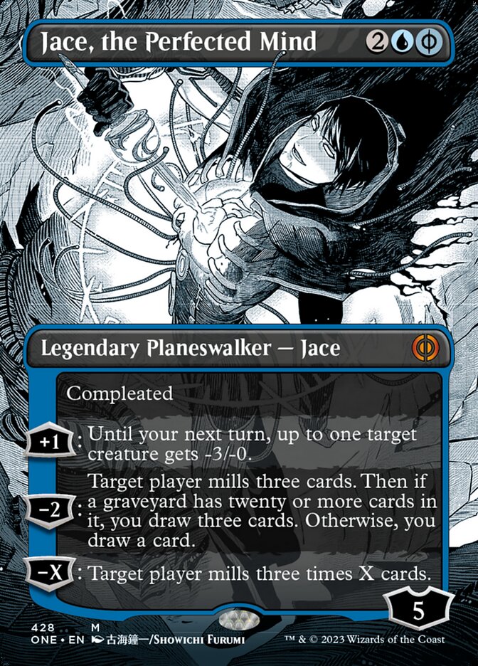 Jace, the Perfected Mind (Borderless Manga Step-and-Compleat Foil) [Phyrexia: All Will Be One] | Gam3 Escape