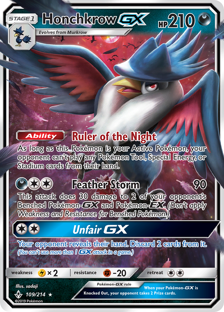 Honchkrow GX (109/214) [Sun & Moon: Unbroken Bonds] | Gam3 Escape