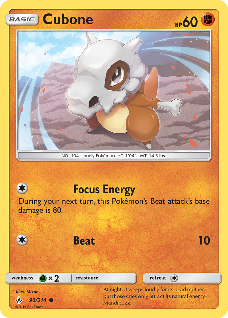 Cubone (90/214) [Sun & Moon: Unbroken Bonds] | Gam3 Escape