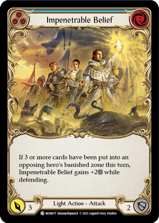 Impenetrable Belief (Blue) (Rainbow Foil) [MON077-RF] 1st Edition Rainbow Foil | Gam3 Escape