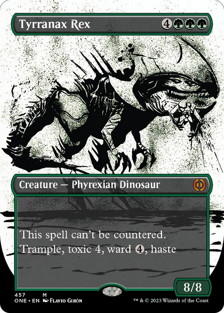 Tyrranax Rex (Borderless Ichor Step-and-Compleat Foil) [Phyrexia: All Will Be One] | Gam3 Escape