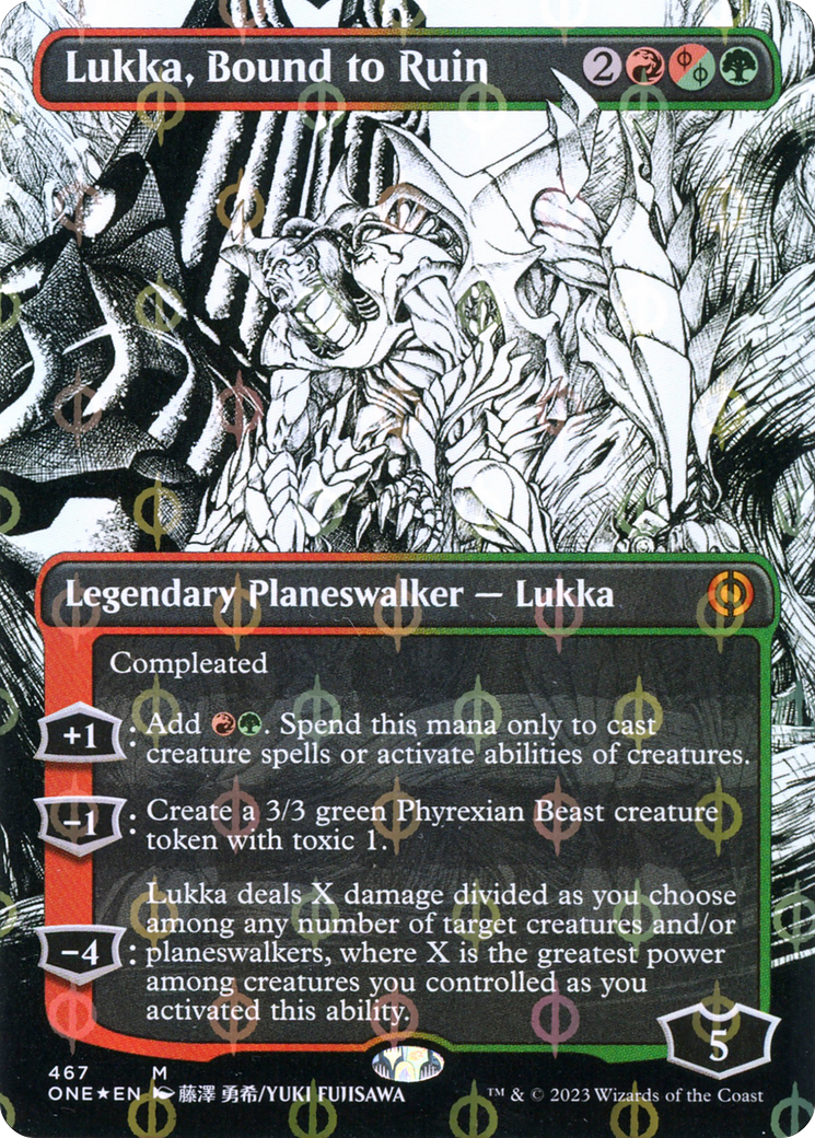 Lukka, Bound to Ruin (Borderless Manga Step-and-Compleat Foil) [Phyrexia: All Will Be One] | Gam3 Escape