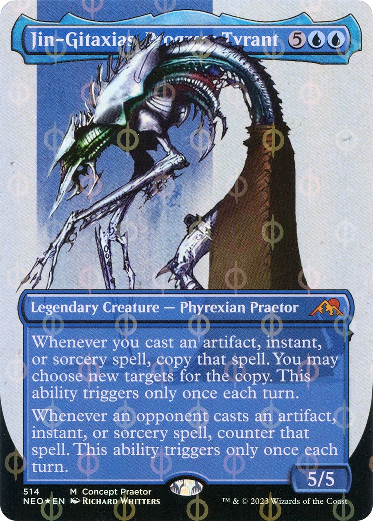 Jin-Gitaxias, Progress Tyrant (Borderless Concept Praetors Step-and-Compleat Foil) [Phyrexia: All Will Be One] | Gam3 Escape