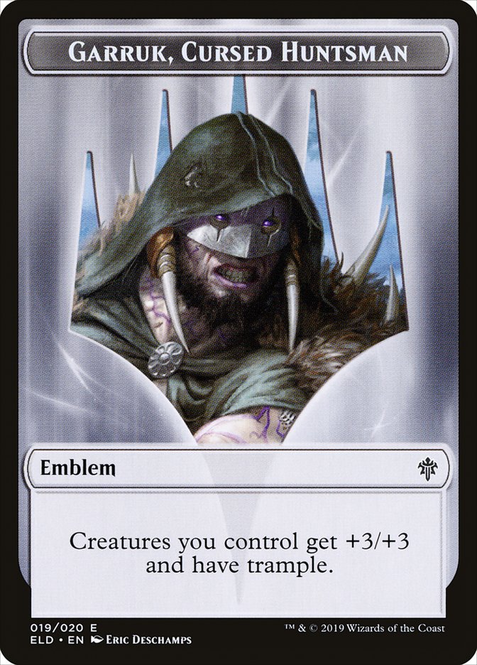 Garruk, Cursed Huntsman Emblem [Throne of Eldraine Tokens] | Gam3 Escape