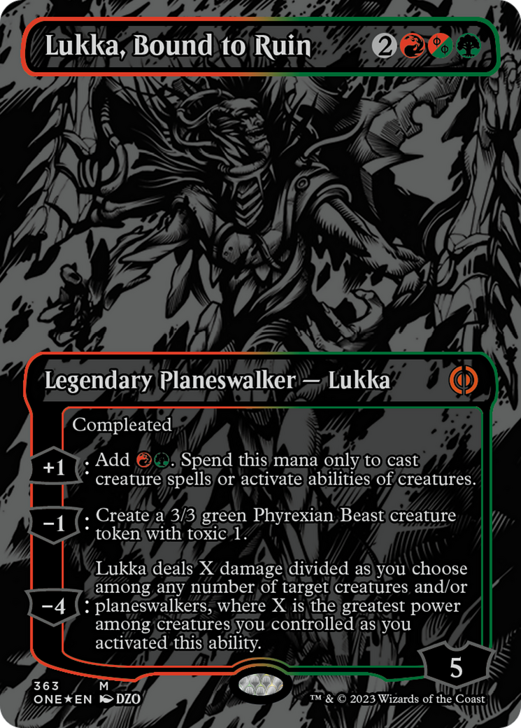 Lukka, Bound to Ruin (Oil Slick Raised Foil) [Phyrexia: All Will Be One] | Gam3 Escape