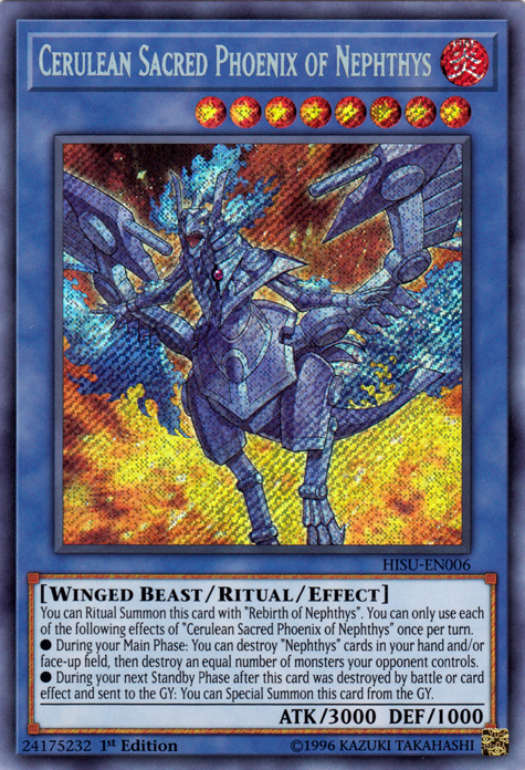 Cerulean Sacred Phoenix of Nephthys [HISU-EN006] Secret Rare | Gam3 Escape