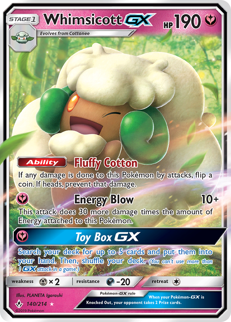 Whimsicott GX (140/214) [Sun & Moon: Unbroken Bonds] | Gam3 Escape