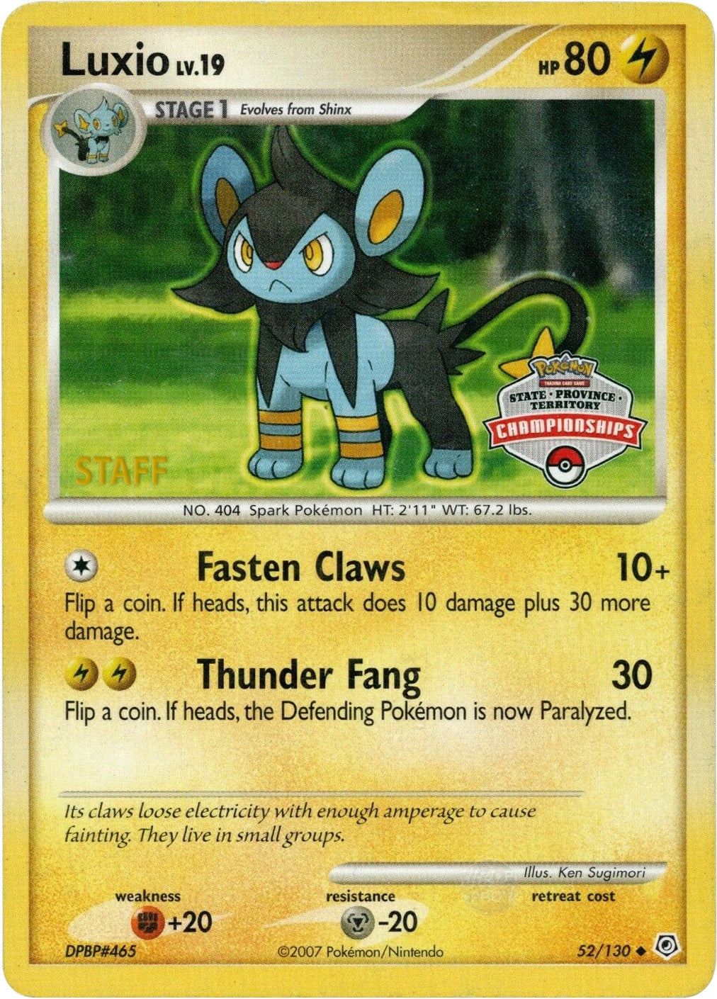 Luxio (52/130) (State Championship Staff Promo) [Diamond & Pearl: Base Set] | Gam3 Escape