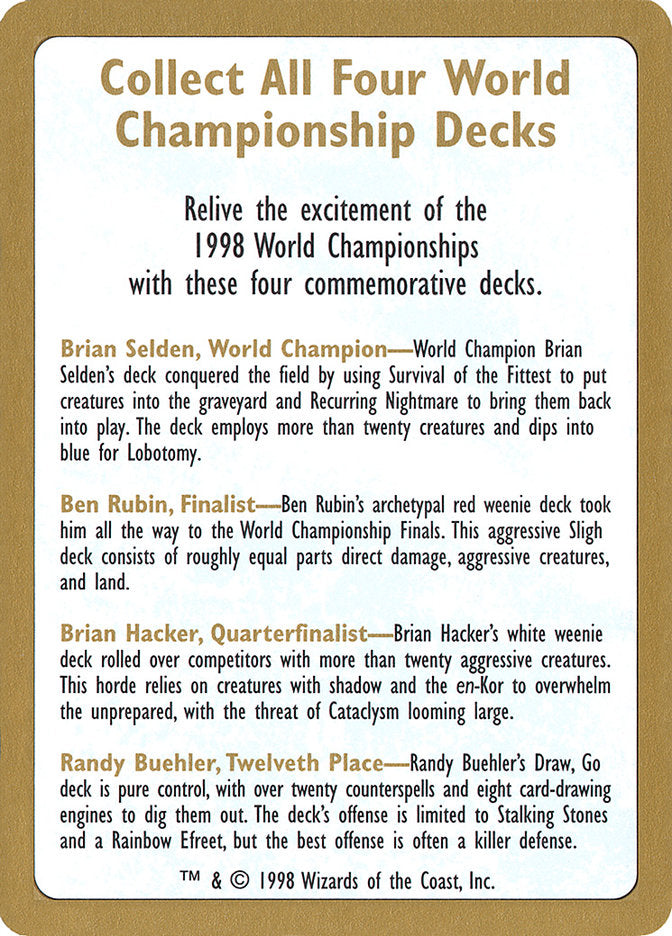 1998 World Championships Ad [World Championship Decks 1998] | Gam3 Escape