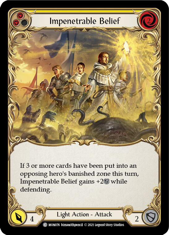 Impenetrable Belief (Yellow) (Rainbow Foil) [MON076-RF] 1st Edition Rainbow Foil | Gam3 Escape