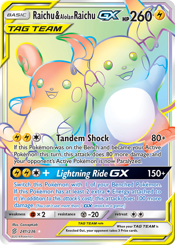 Raichu & Alolan Raichu GX (241/236) [Sun & Moon: Unified Minds] | Gam3 Escape