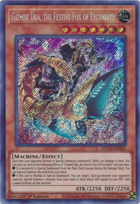 Gizmek Uka, the Festive Fox of Fecundity [ETCO-EN031] Secret Rare | Gam3 Escape