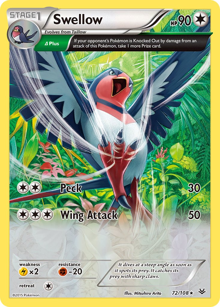 Swellow (72/108) (Theme Deck Exclusive) [XY: Roaring Skies] | Gam3 Escape