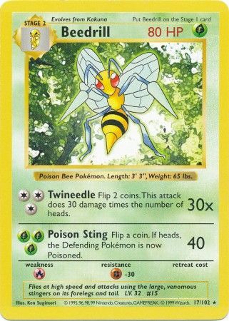 Beedrill (17/102) [Base Set Shadowless Unlimited] | Gam3 Escape