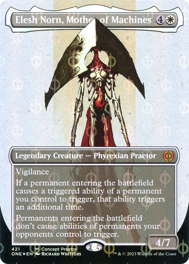 Elesh Norn, Mother of Machines (Borderless Concept Praetors Step-and-Compleat Foil) [Phyrexia: All Will Be One] | Gam3 Escape