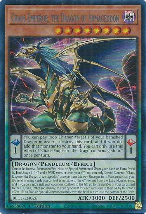 Chaos Emperor, the Dragon of Armageddon (Silver) [BLC1-EN026] Ultra Rare | Gam3 Escape