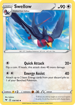 Swellow (134/185) [Sword & Shield: Vivid Voltage] | Gam3 Escape