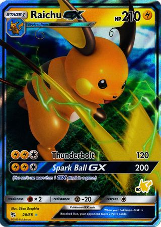 Raichu GX (20/68) (Pikachu Stamp #60) [Battle Academy 2020] | Gam3 Escape