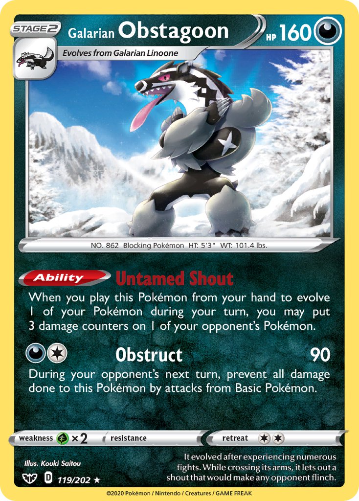 Galarian Obstagoon (119/202) (Theme Deck Exclusive) [Sword & Shield: Base Set] | Gam3 Escape