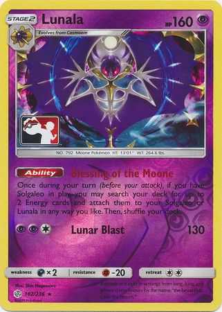 Lunala (102/236) (Pokemon Club Special Print) [Sun & Moon: Cosmic Eclipse] | Gam3 Escape