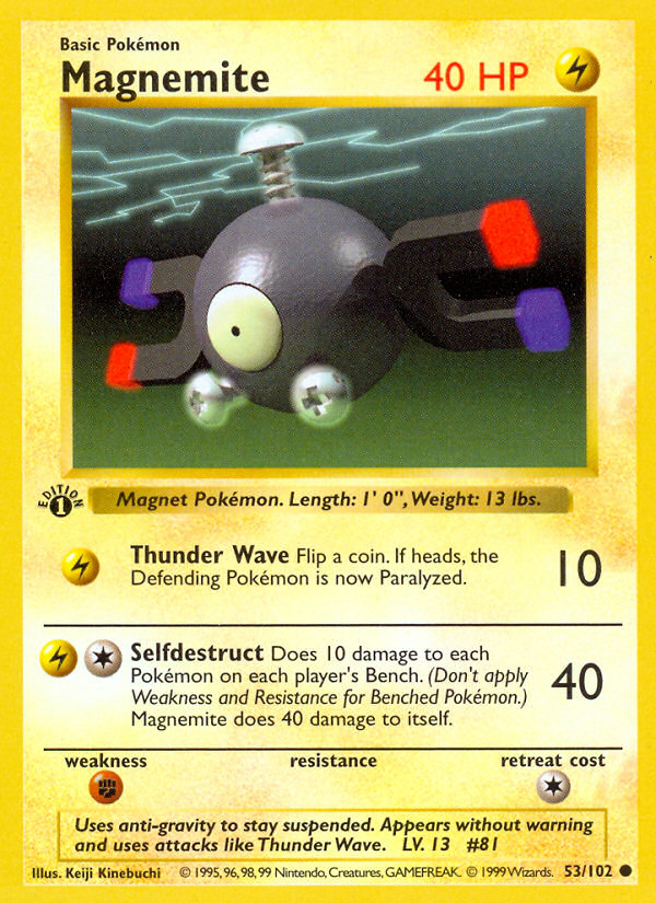 Magnemite (53/102) (Shadowless) [Base Set 1st Edition] | Gam3 Escape